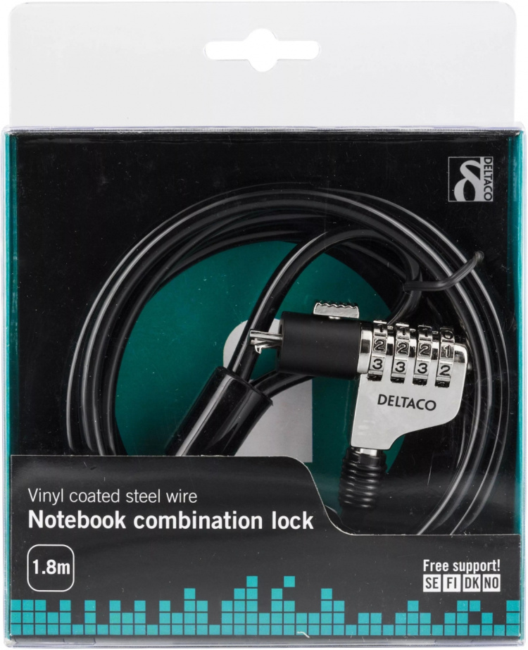 DELTACO wirelås för Laptop 1,8m cylinderlås, kombinationlås, 6mm wire (SH-5B)