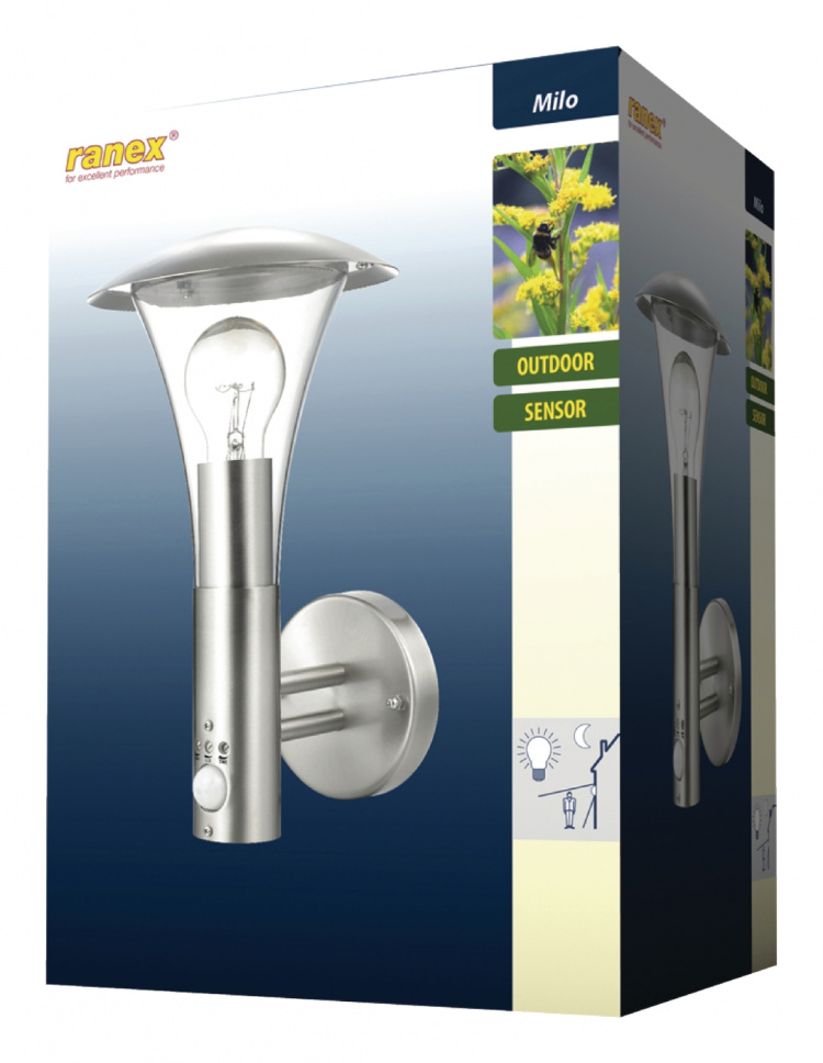 Ranex Utomhus Vägglampa 60 W Med Rörelsesensor Borstat Stål