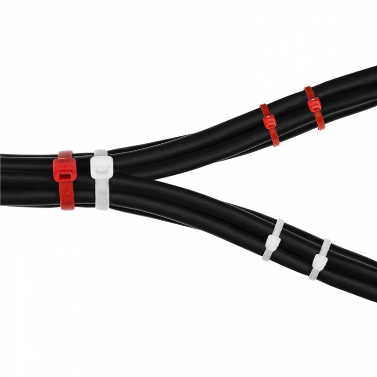 Deltaco buntband, 100mm & 200mm, 200-pack, röd/vit (BB-200) Deltaco buntband, 100mm & 200mm, 200-pack, röd/vit (BB-200)