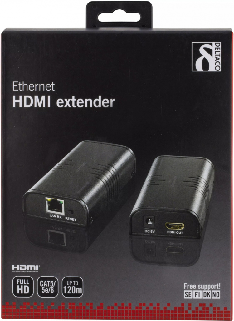 Deltaco Ethernet HDMI-förlängare, 120 meter i 1080P med Cat6, svart (DELTACO) Deltaco Ethernet HDMI-förlängare, 120 meter i 1080P med Cat6, svart (DELTACO)