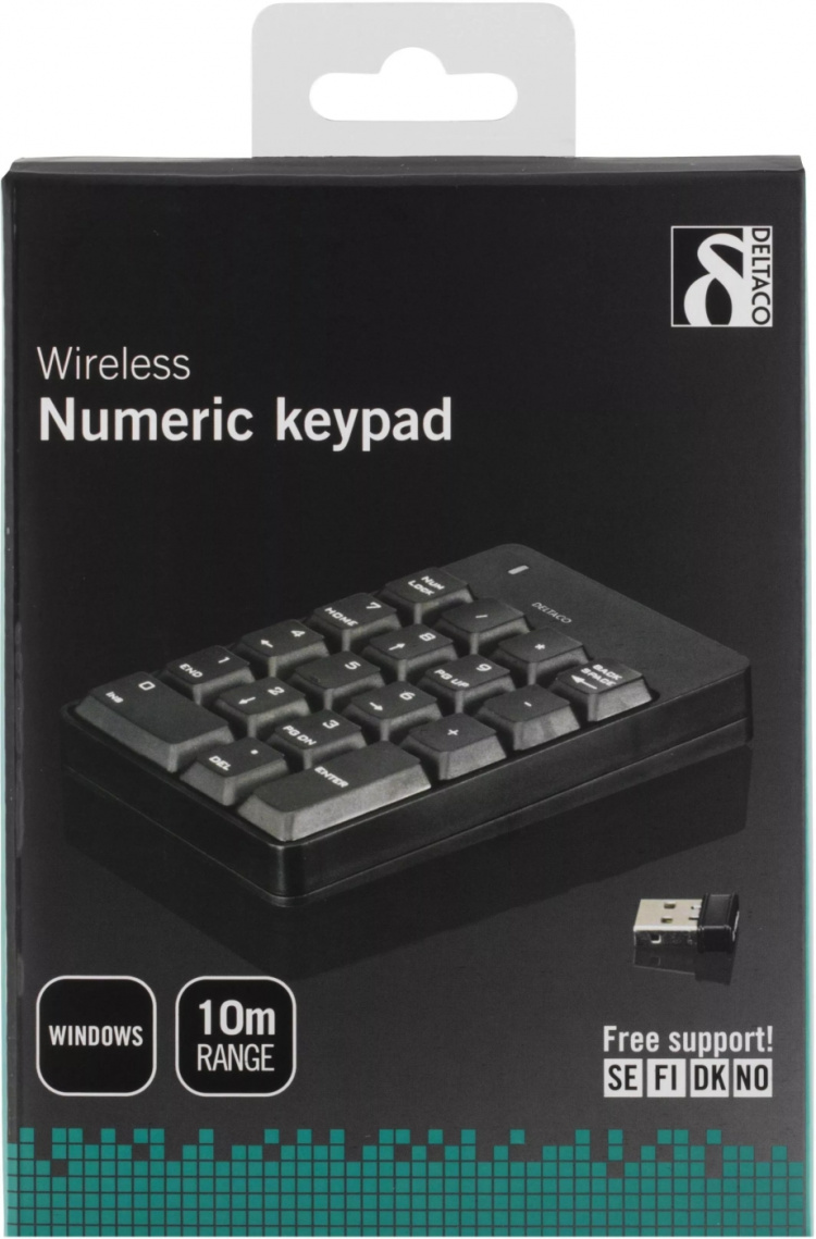 Deltaco trådlöst numeriskt tangentbord, USB, 10m räckvidd, svart (TB-144) Deltaco trådlöst numeriskt tangentbord, USB, 10m räckvidd, svart (TB-144)
