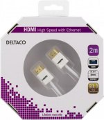 Deltaco tunn HDMI-kabel, 2m, vit blister (HDMI-1092A-K)