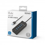 Deltaco USB 3.0 hubb, 4-portar, ABS-plast, svart (UH-475)