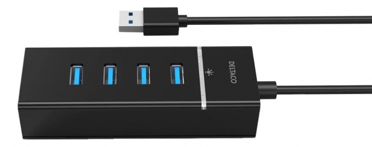 Deltaco USB 3.0 hubb, 4-portar, ABS-plast, svart (UH-475)