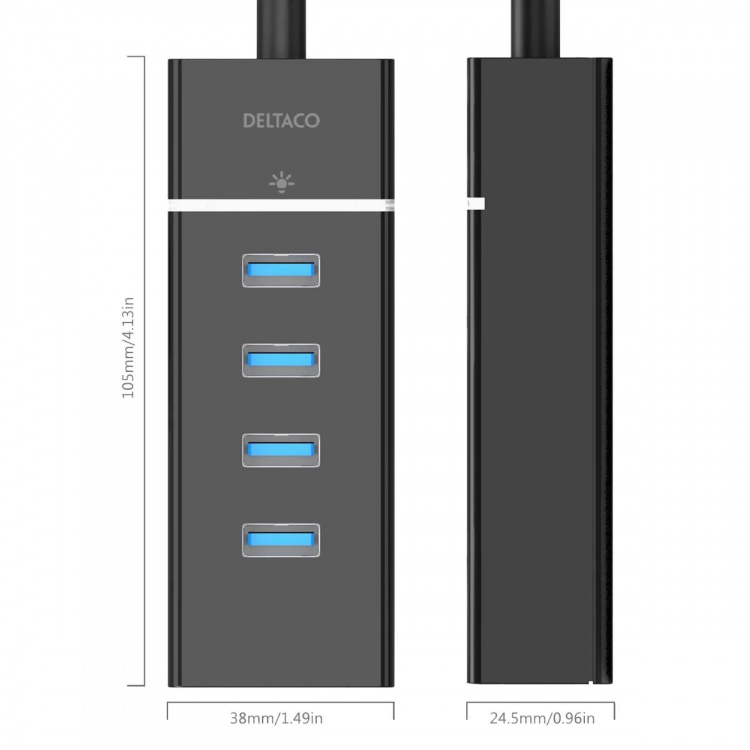 Deltaco USB 3.0 hubb, 4-portar, ABS-plast, svart (UH-475)
