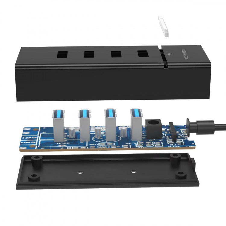 Deltaco USB 3.0 hubb, 4-portar, ABS-plast, svart (UH-475)