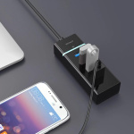 Deltaco USB 3.0 hubb, 4-portar, ABS-plast, svart (UH-475)