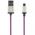 Streetz USB-kabel, Tygklädd, Typ A ha - Typ Micro B, 1m, lila (MICRO-118)