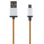 Streetz USB-kabel, Tygklädd, Typ A ha - Typ Micro B, 1m, orange (MICRO-116)