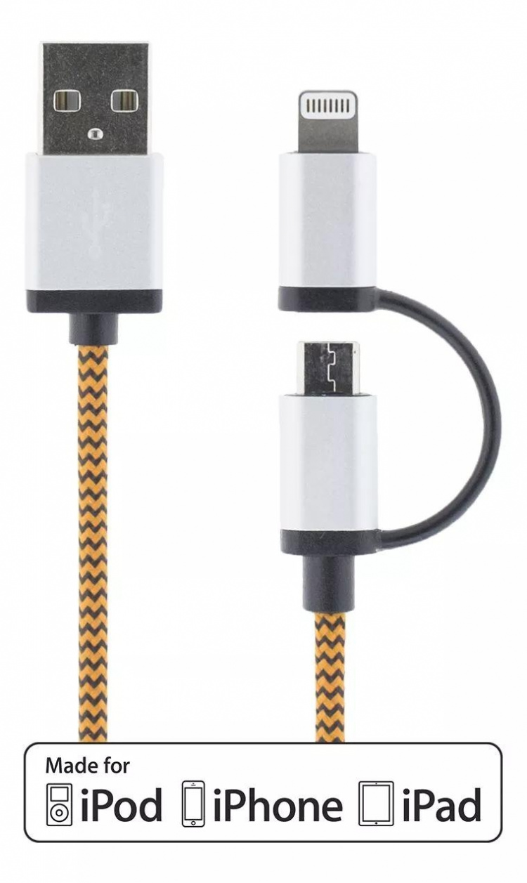 Streetz USB-kabel, USB Micro B ha och lightning ha, MFi, 1m, orange (IPLH-241)