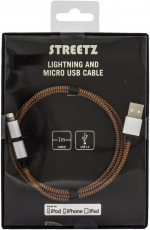 Streetz USB-kabel, USB Micro B ha och lightning ha, MFi, 1m, orange (IPLH-241)