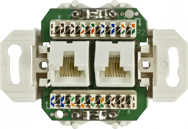 Deltaco oskärmat vägguttag, infällt, 2xRJ45, Cat6, vit (VR-127)