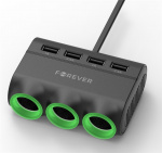 Forever Cigguttag-splitter 1 till 3 samt 4 x USB-portar