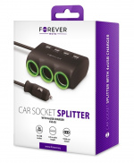 Forever Cigguttag-splitter 1 till 3 samt 4 x USB-portar