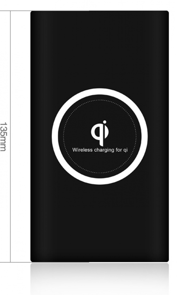 Powerbank 10000 mAh med trådlös laddning via Qi - Svart