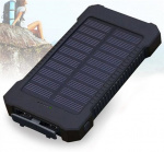 Powerbank med solcellsladdning, 10000 mAh - Svart