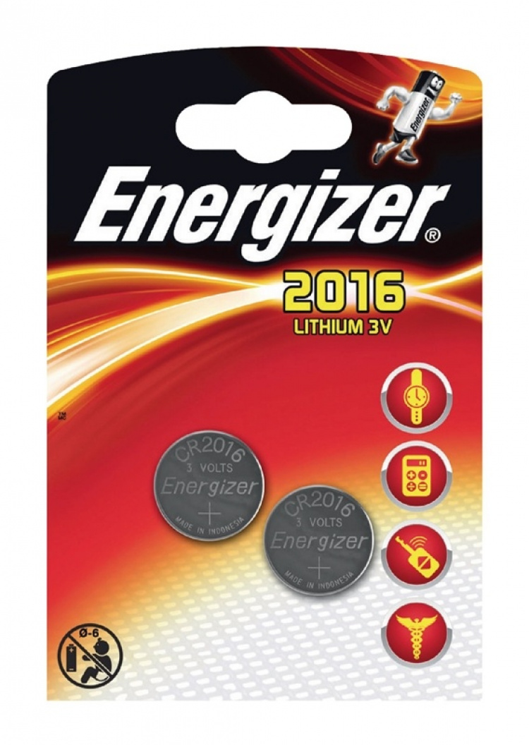 Energizer Lithium knappcellsbatteri CR2016 | 3 V DC | 100 mAh | 2-Blister | Silver