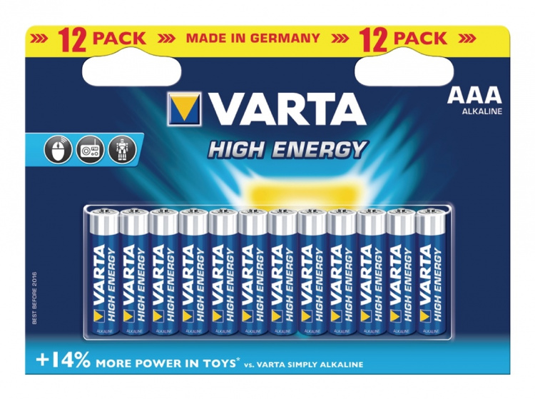 Varta Alkaliska Batterier AAA 1.5 V High Energy 12-Pack