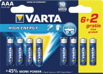 Varta Alkaliska Batterier AAA 1.5 V High Energy 8-PR Blister