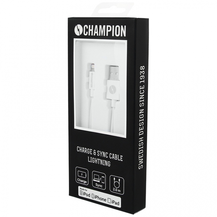 Champion USB-A till Lightning Kabel 2m Vit