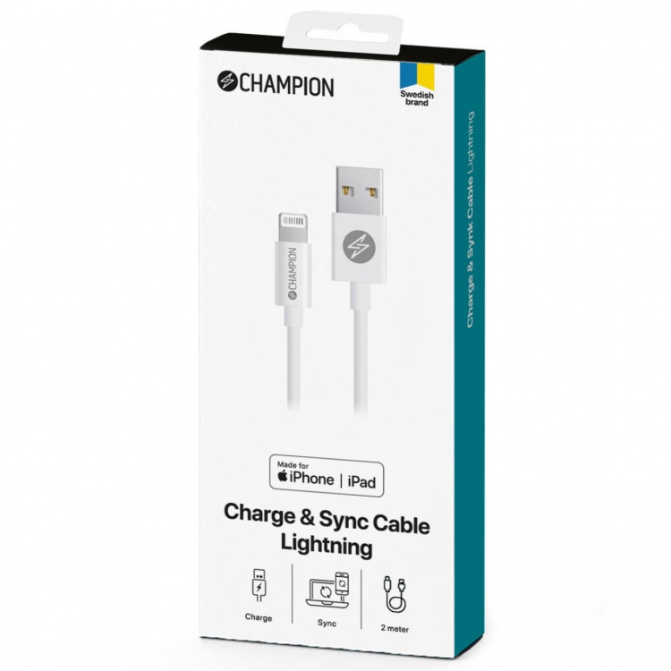 Champion USB-A till Lightning Kabel 2m Vit