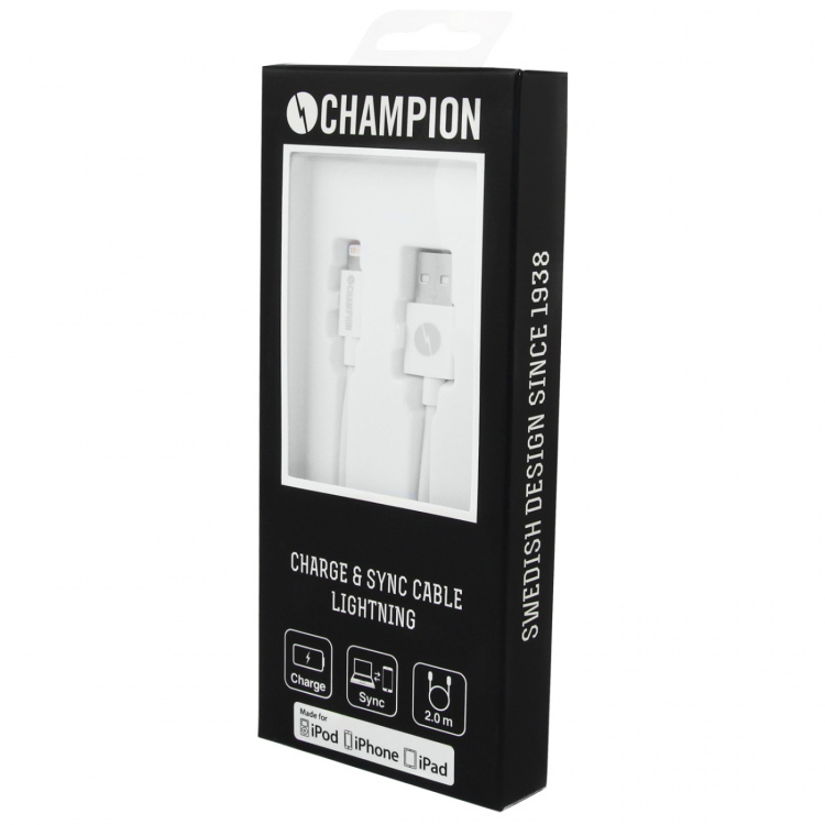 Champion USB-A till Lightning Kabel 2m Vit