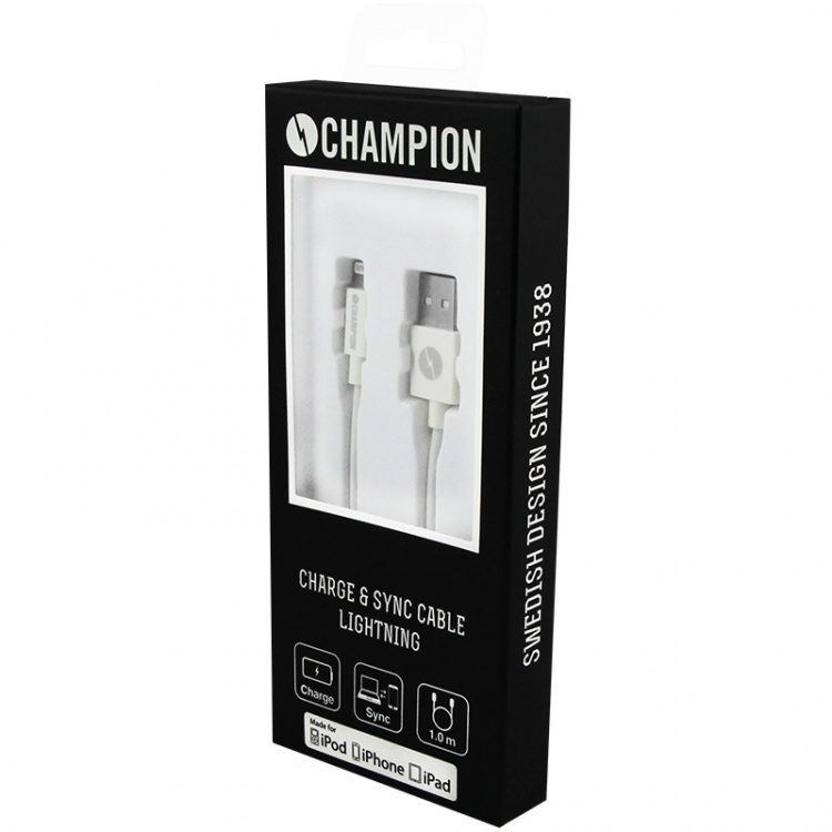 Champion USB-A till Lightning Kabel 1m Vit