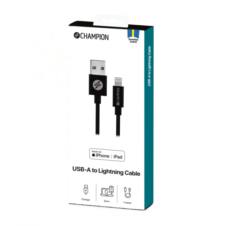 Champion USB-A till Lightning Kabel 1m Svart