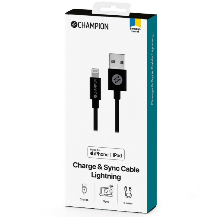 Champion USB-A till Lightning Kabel 2m Svart