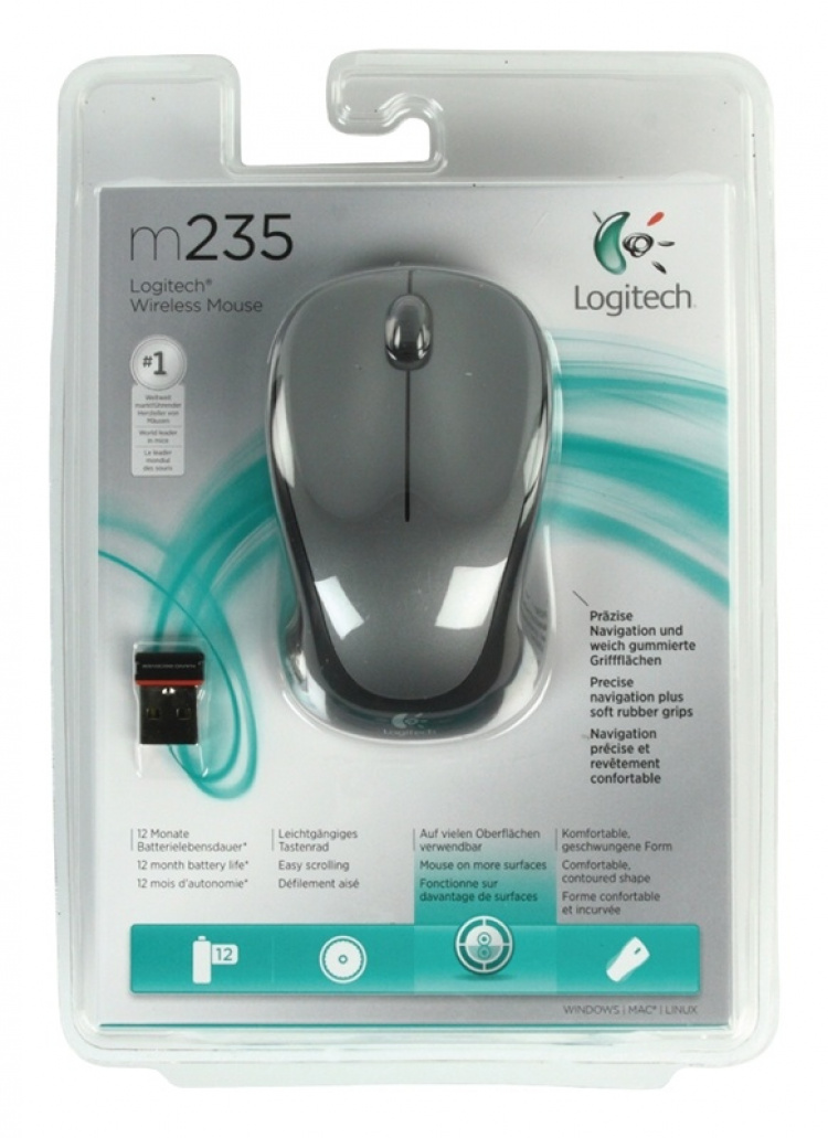 Logitech Trådlös mörkgrå mus (910-002203)
