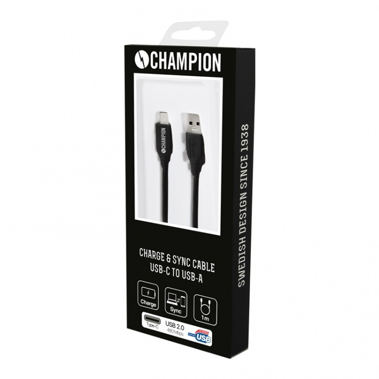 Champion USB-A till USB-C Kabel 1m Svart