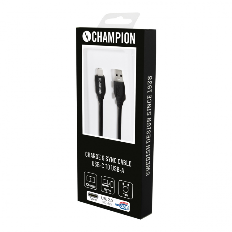 Champion USB-A till USB-C Kabel 1m Svart