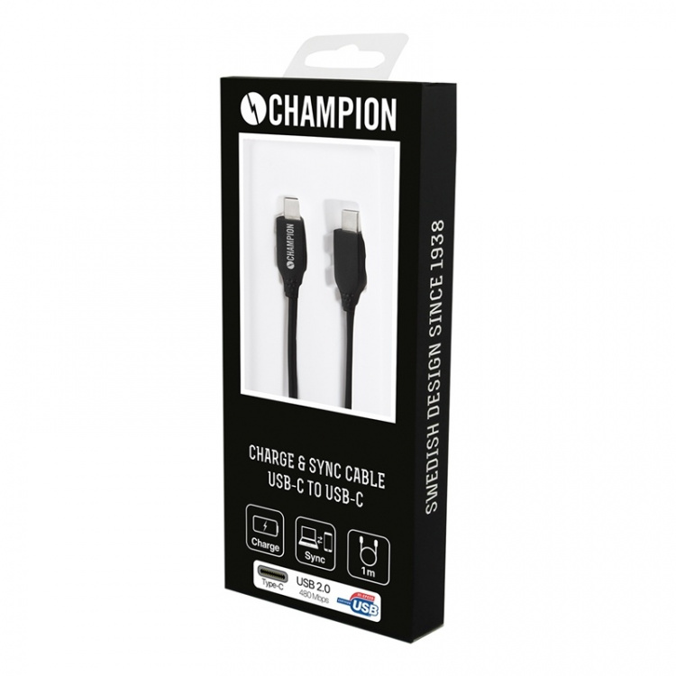 Champion USB-C Kabel 60W 1m Svart Champion USB-C Kabel 60W 1m Svart