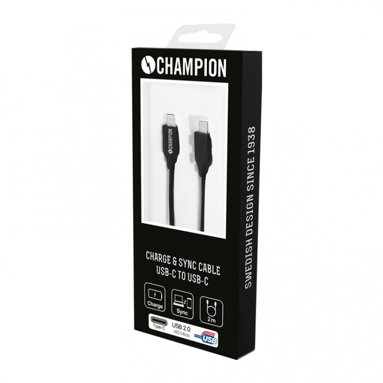 Champion USB-C Kabel 60W 2m Svart Champion USB-C Kabel 60W 2m Svart