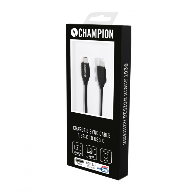 Champion USB-C Kabel 60W 2m Svart Champion USB-C Kabel 60W 2m Svart
