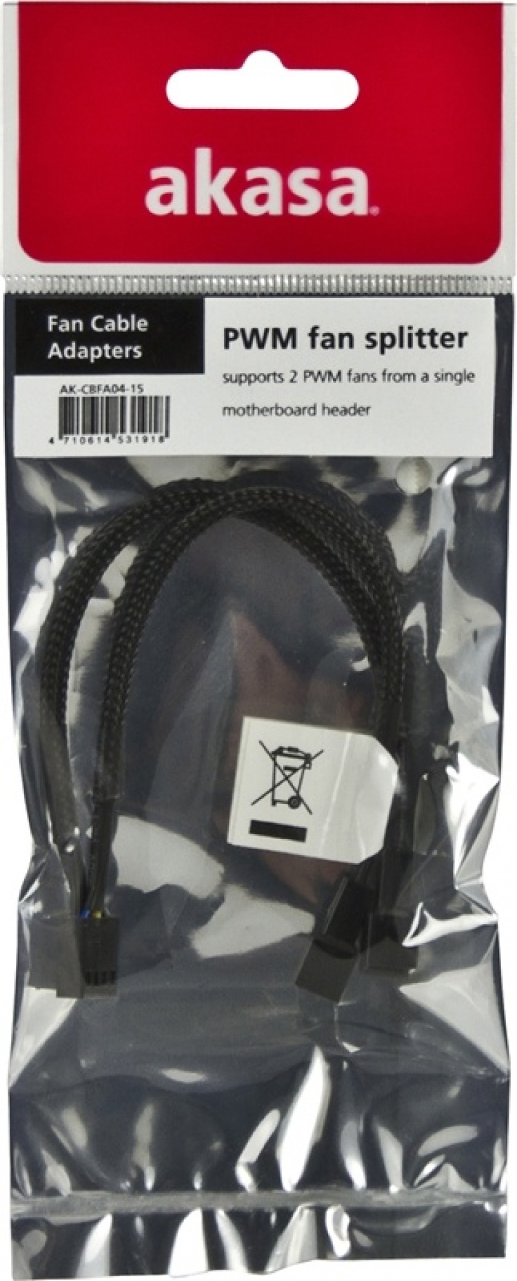 AKASA splitter för PWM-fläktar,1x4-pin ha till 2x4-pin ho AKASA splitter för PWM-fläktar,1x4-pin ha till 2x4-pin ho