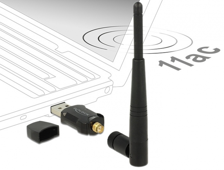 DeLOCK trådlöst nätverkskort, extern antenn, 802.11ac, USB 2.0 DeLOCK trådlöst nätverkskort, extern antenn, 802.11ac, USB 2.0