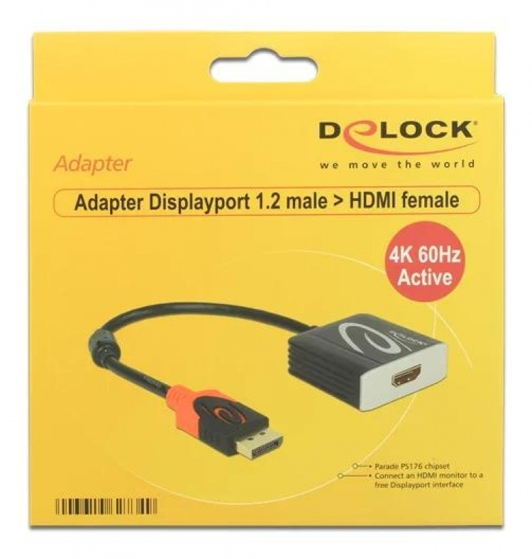 DeLOCK DisplayPort till HDMI-adapter, aktiv, 4K i 60Hz, 0,2m