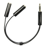 DELTACO 3,5mm stereo hane till 2x3,5mm stereo hona, 0,1 m, svart