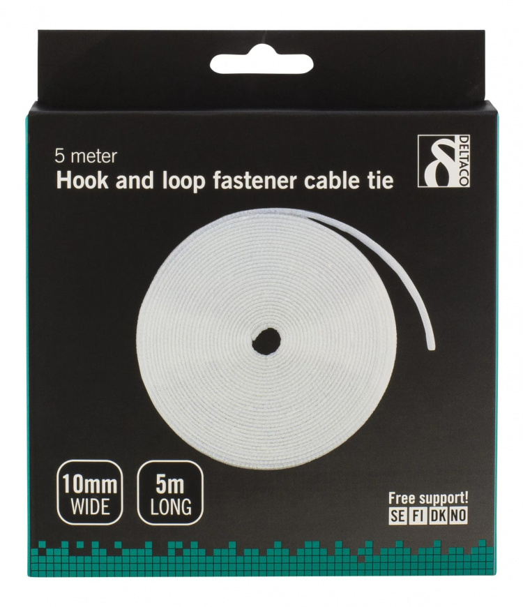 DELTACO kardborrband på rulle, bredd 9mm, 5m, vit