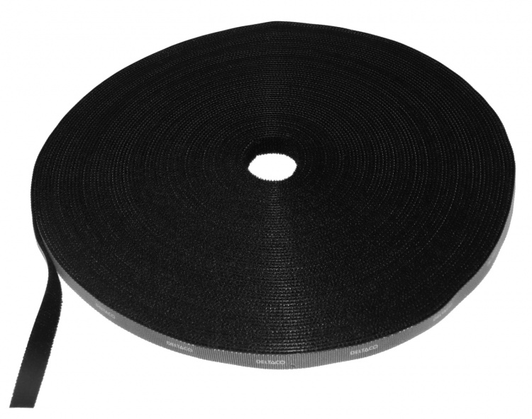 DELTACO kardborrband på rulle, bredd 10mm, 25m, svart