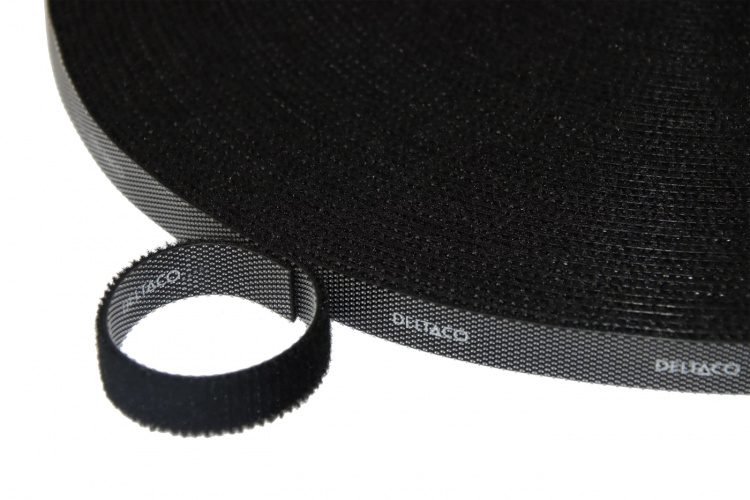 DELTACO kardborrband på rulle, bredd 10mm, 25m, svart