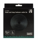 DELTACO kardborrband på rulle, bredd 20mm, 5m, svart