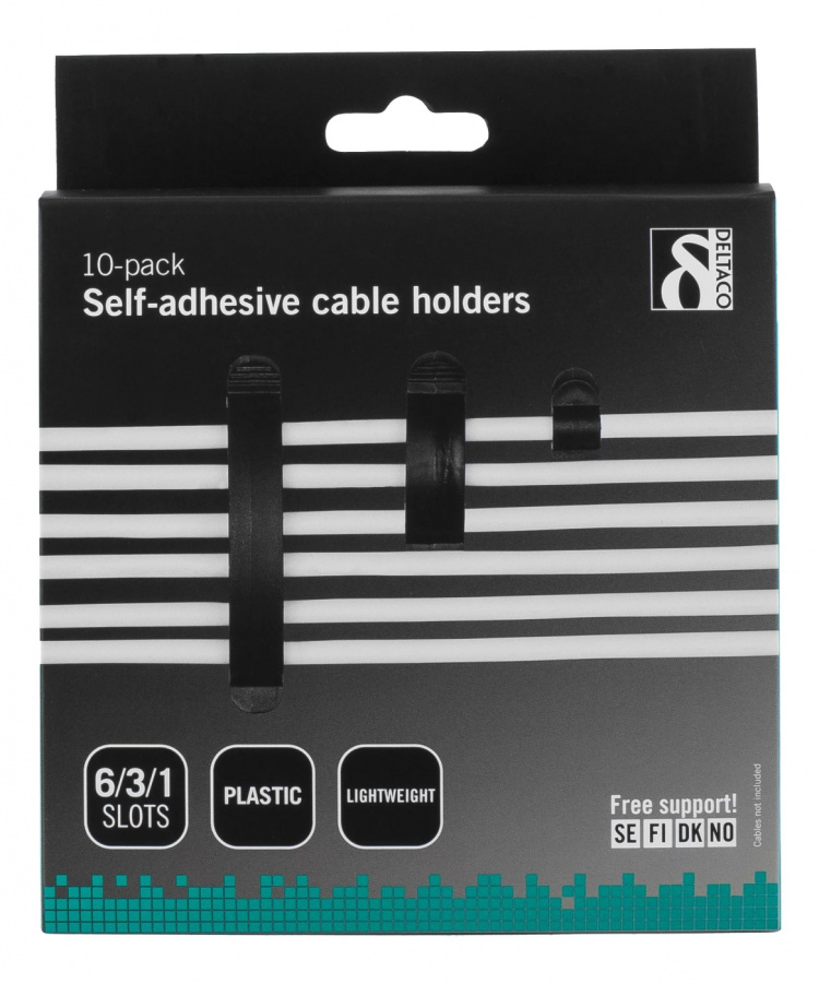 DELTACO självhäftande kabelklämmor, 1/3/6 platser, 10-pack, svart DELTACO självhäftande kabelklämmor, 1/3/6 platser, 10-pack, svart