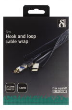 DELTACO kabelsorteringsstrumpa i nylon, kardborrband, 3m, svart