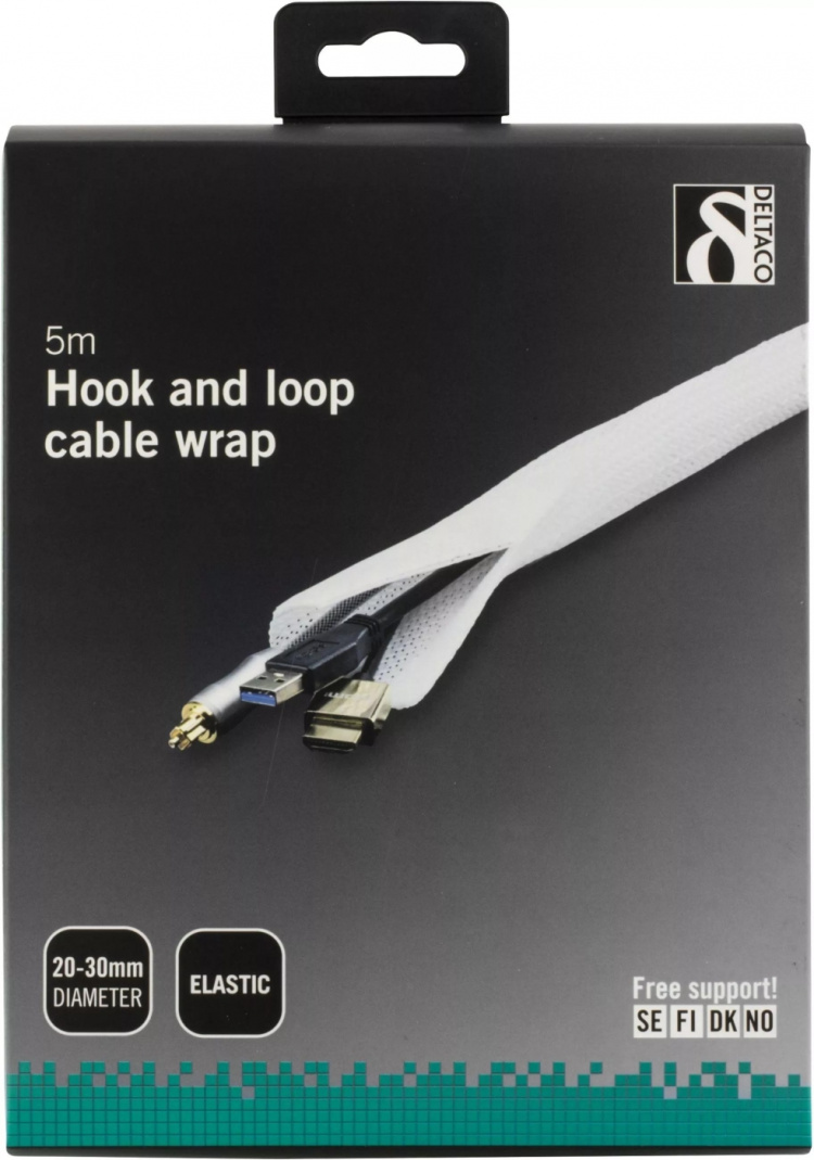 DELTACO kabelsorteringsstrumpa i nylon, kardborrband, 5m, vit DELTACO kabelsorteringsstrumpa i nylon, kardborrband, 5m, vit