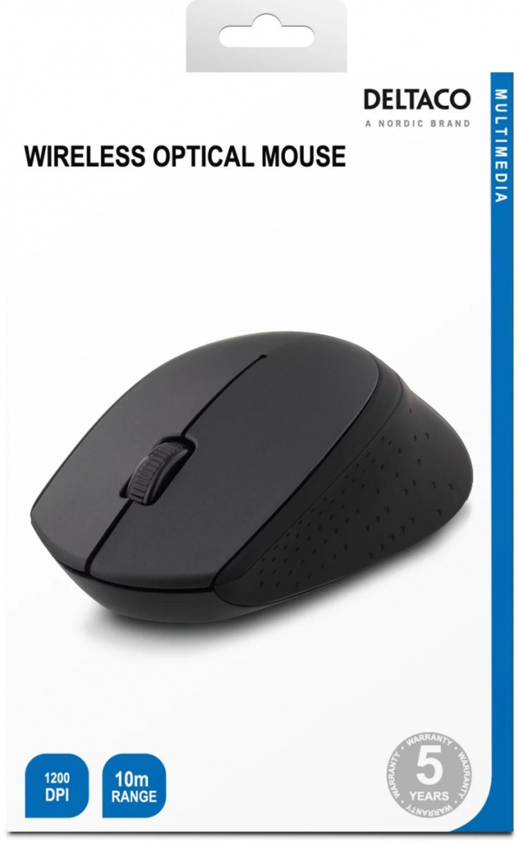 DELTACO trådlös optisk mus 2,4GHz, 3 knappar med scroll,1200 DPI,svart DELTACO trådlös optisk mus 2,4GHz, 3 knappar med scroll,1200 DPI,svart
