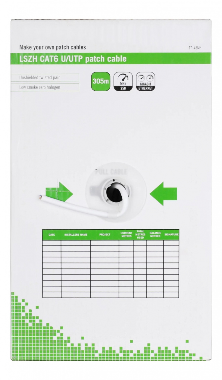 DELTACO U/UTP Cat6 patchkabel, 305m box, 250MHz, LSZH, vit