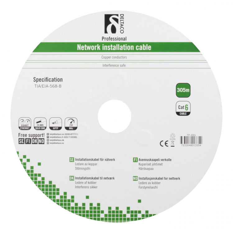 DELTACO F/UTP Cat6 installationskabel, för utomhusbruk, 305m, svart