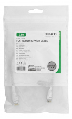 DELTACO U/UTP Cat6 patchkabel, flat, 0,3m, Delta-cert, LSZH, vit